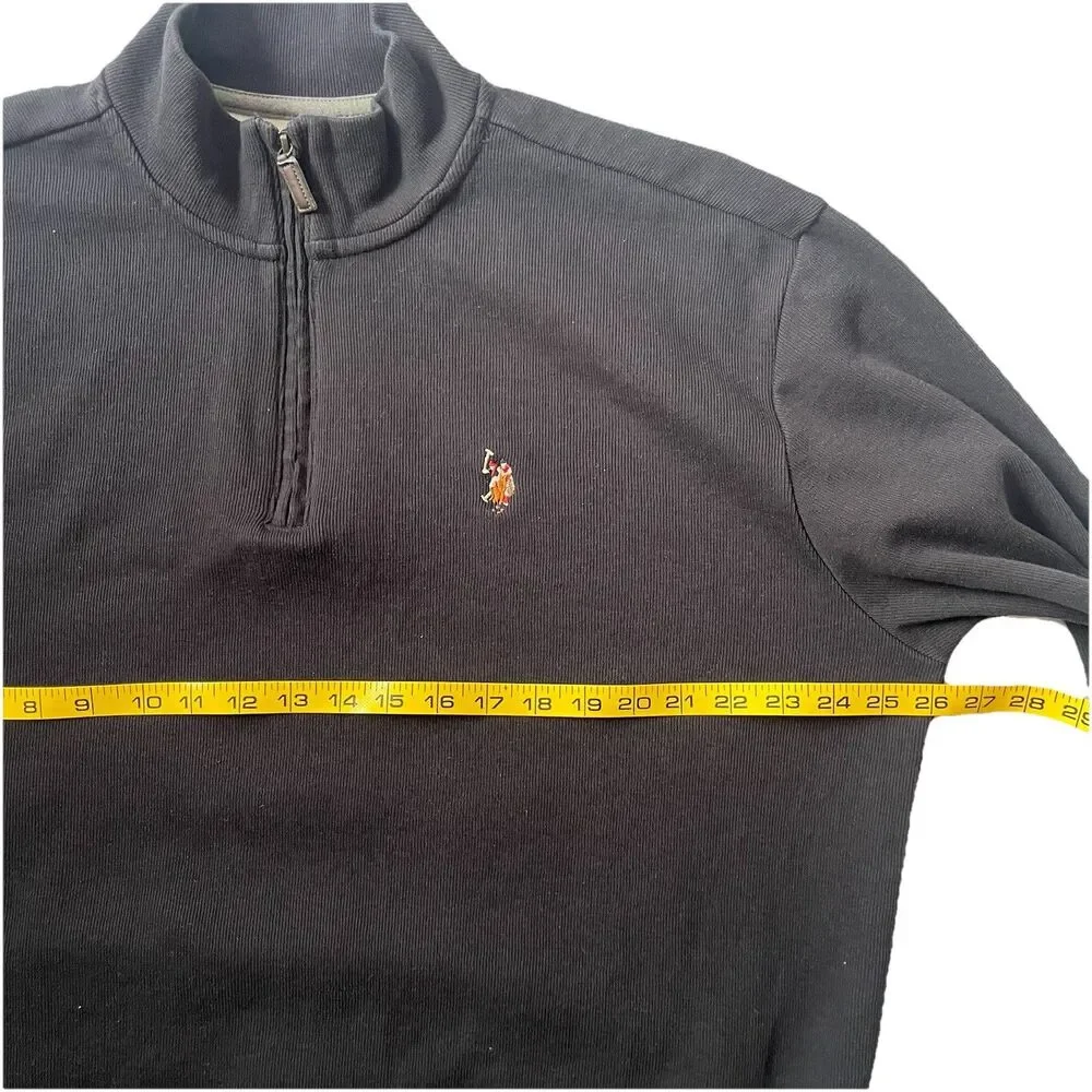 U.S. Polo Assn 1/4 Quarter Zip Sweater Men 2XL XXL Black Knit Pullover Ribbed